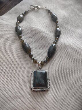 Labradorite necklace - vintage, handmade, one of a kind, with sterling silver